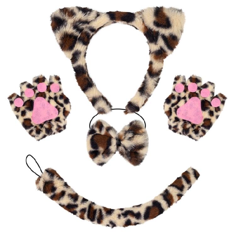 Kids Animal Costume Cats Ears Headband Bowtie Tutu Skirt Tail Set Cats Costumes Accessories for Halloween Party Decors