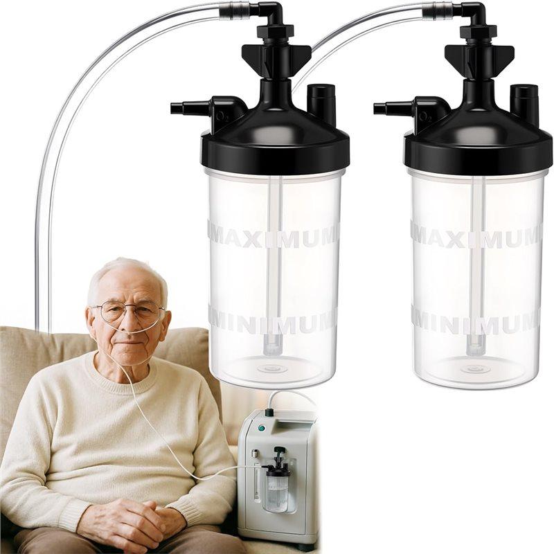 Portable Oxygen Humidifier Bottle, 2 Pack With 12" Adapter Tubing O2 Delivery System Humidification