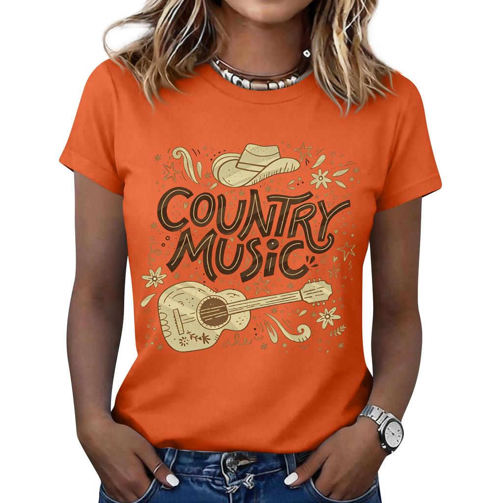Women's Fashionable Casual Music Festival Print Round-Neck Short-Sleeve T-Shirt