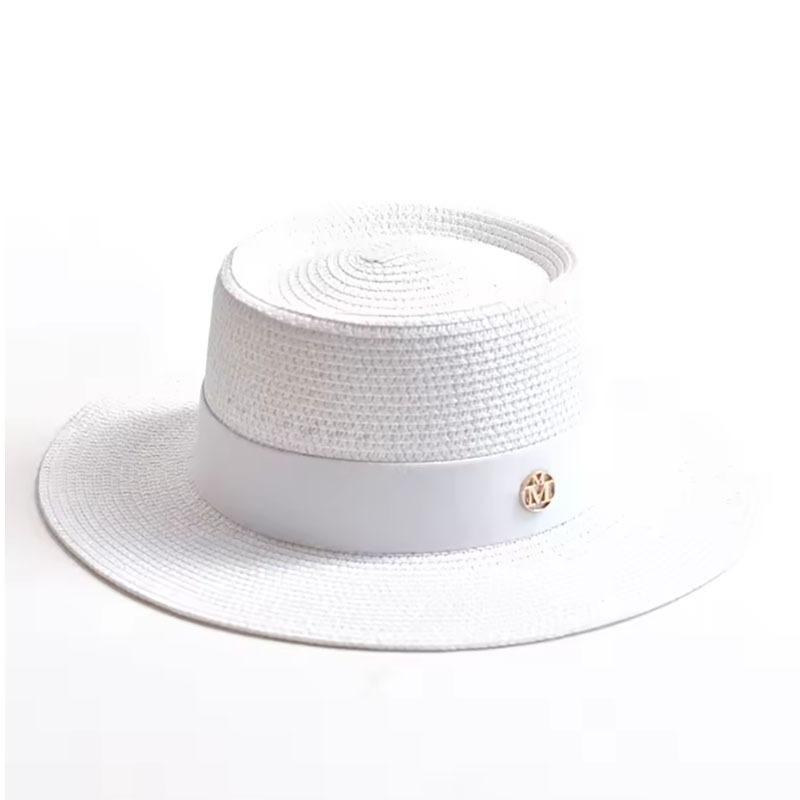 New Summer Straw Sun Hats for Women Ladies Fashion Flat Brim Ribbon Beach Hat Travel Dress Cap Chapeau Femme