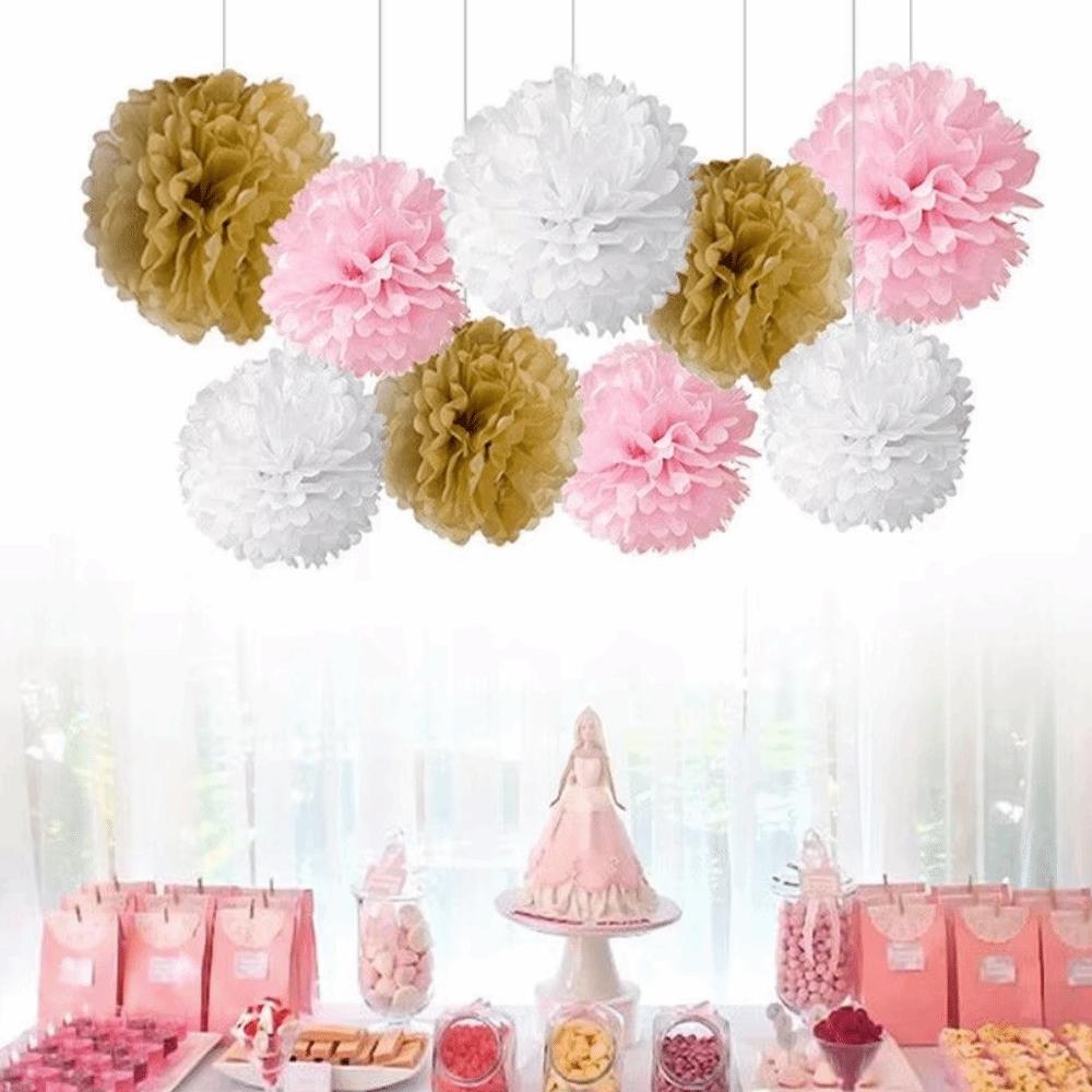 9Pcs/Pack DIY Craft Tissue Paper Flower Romantic Flower Balls Decorative Garland Pink Color Paper Flower Balls Celebration