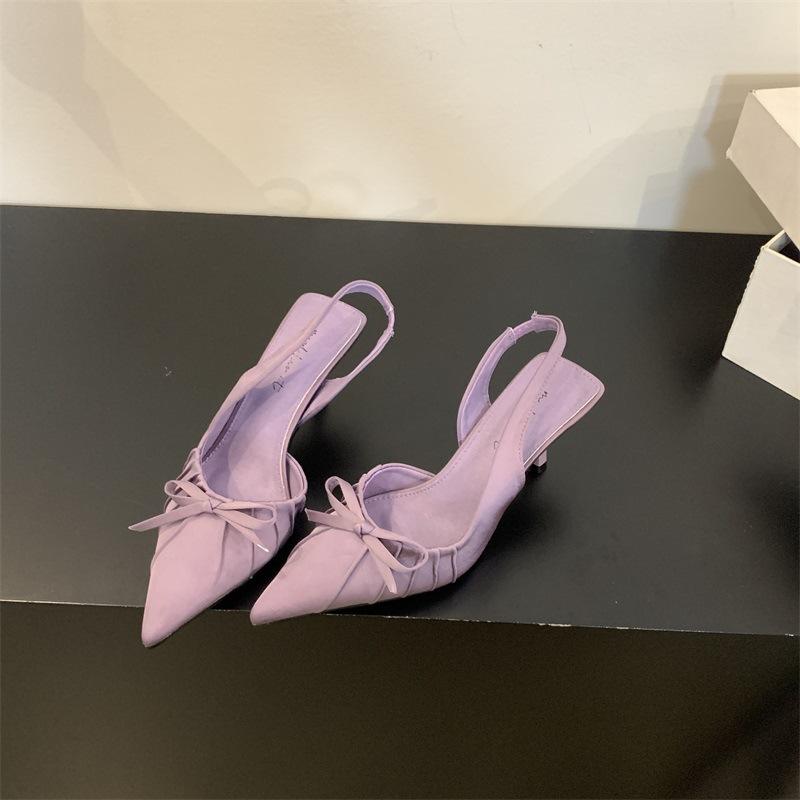 Frühlings-Französische Tasche Kopf Sandalen Dünner Absatz Flacher Mund Spitze Zehenpartie Kleiner Absatz Einzelne Schuhe Damenschuhe