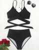 Sexy Damen-Badeanzug, schwarz, hinten gebunden, hohe Taille, Bikini-Set, Strandmode, Badeanzüge