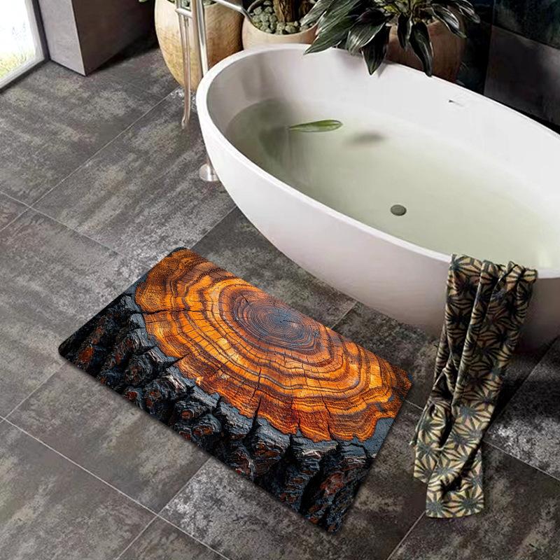 Tapis de sol de salle de bain à absorption d'eau à visuel 3D grain de bois rétro résistant à la saleté résistant à l'usure tapis de pied de salle de bain tapis de sol imitation bois 50 * 80Cm