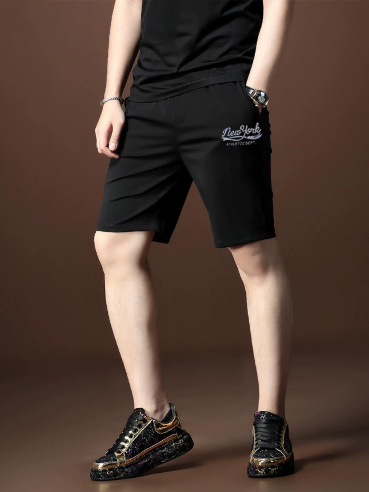 Summer Thin Outerwear Five-Point Shorts for Men, Fashionable Trendy Brand Laser Print Men s Casual Beach Shorts M белый