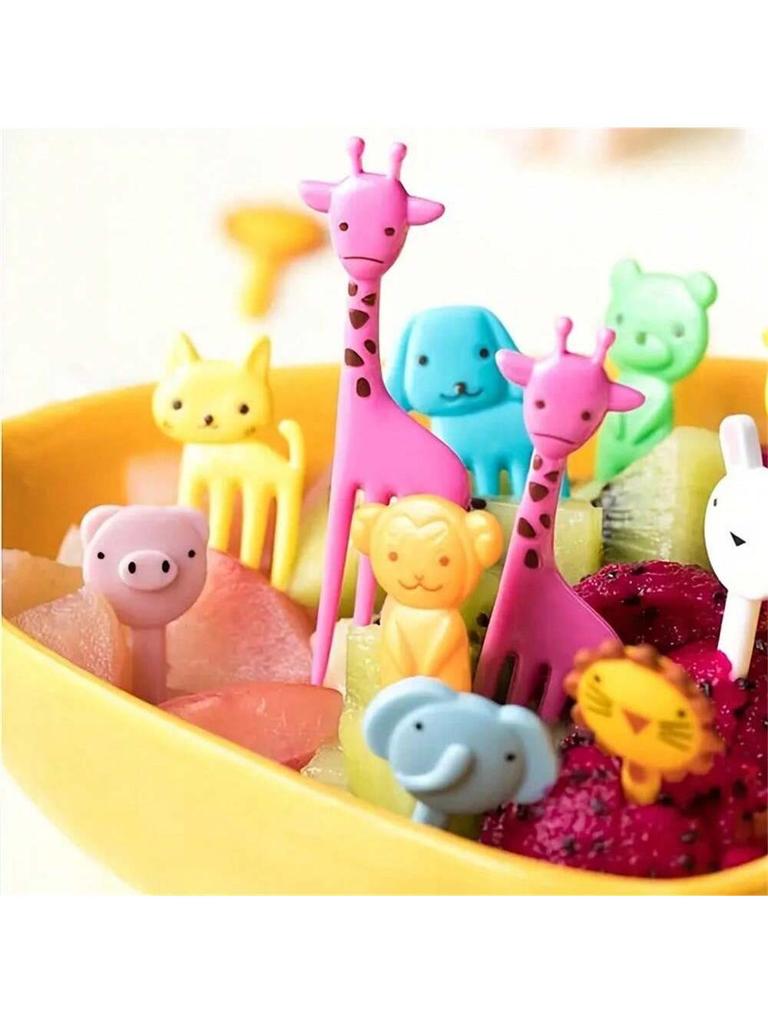 11pcs Cartoon animal fruit fork, multi-color (color randomly sent) cute mini fork, can be reused, used for desserts, cakes