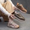 Johnature Thick Soled Mixed Colors Retro Genuine Leather Splicing Breathable Mesh Casual Sports Women's Shoes