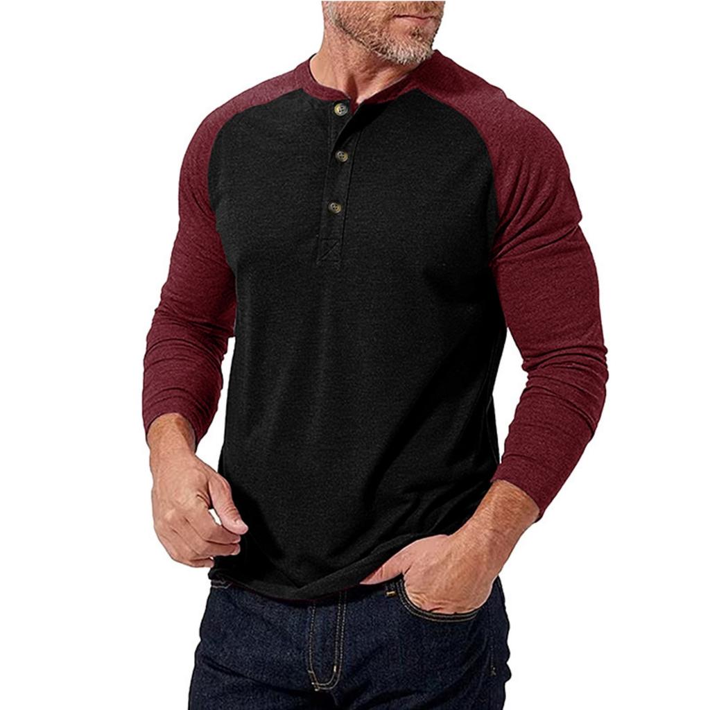 Men's Casual Sporty Color-blocked Top, Men's Round-neck Long-sleeved Top