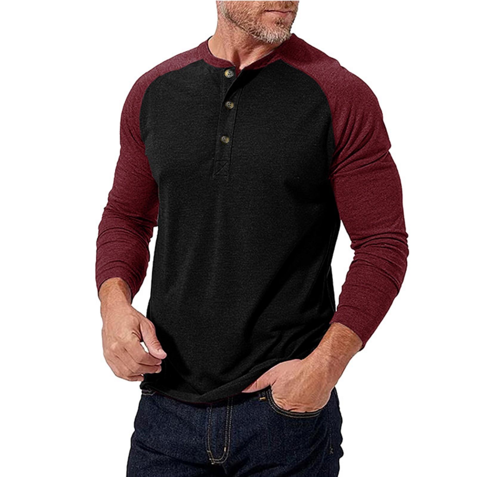 Men s Casual Sporty Color-blocked Top, Men s Round-neck Long-sleeved Top L чёрный