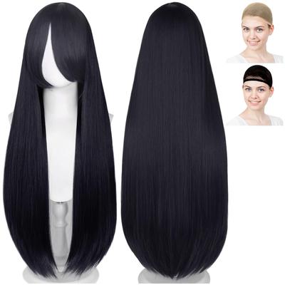 Peruca para Cosplay CaseEden, Premium, Lisa, Longa, 80cm, Cabelo Preto, WIG6136