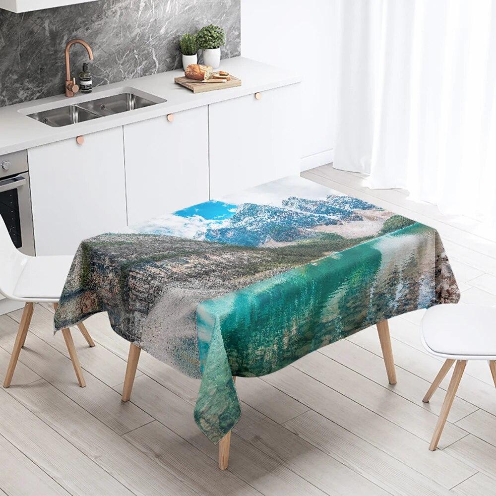 Landscape Tablecloth Mountains Canyon Lake Water Home Table Decoration Antifouling Waterproof Rectangular