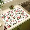 1Pcs Rubber Drying Mat With  Floral ButterflyPrint For Coffee Shop Restaurant Kitchen Carpet Tableware Durable Diatom Mud Table Mat Pet Mat Coffeeware