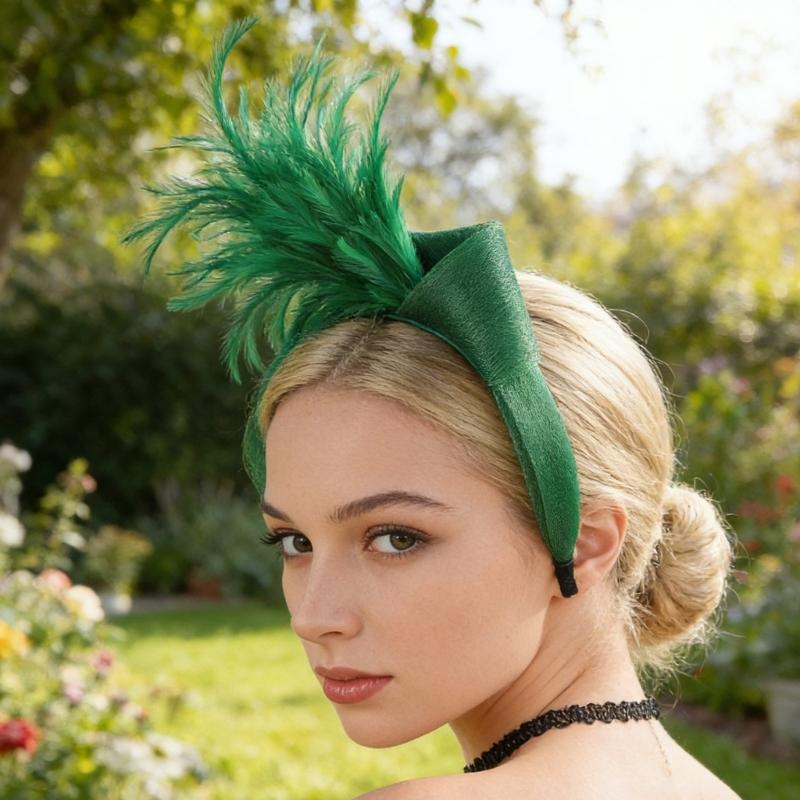 Elegant Feather Hairband with Tulle Bows Old Style Mesh Headband for Women Girls Wedding Party Photo Shoot Accessories