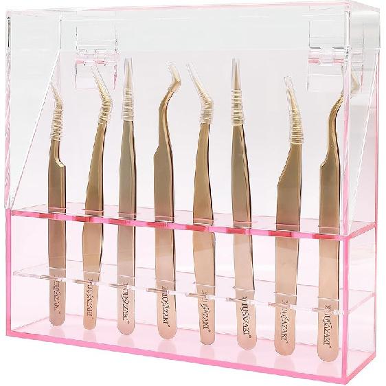 Tweezers Storage Box 8 Holes Holder Lash Tweezers Storage for Eyelash Extensions Eyelash Professional(Black,Only the Box)