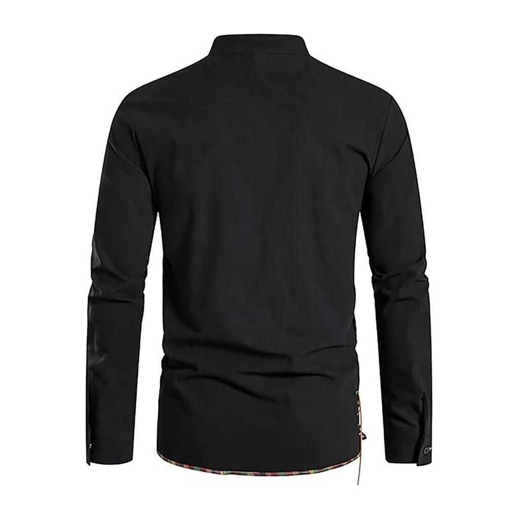 Men's Casual And Fashionable Cotton And Linen Solid Color Round-neck Long-sleeved