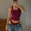 Women European Style Solid Color U Neck Slim Fit Cropped Racerback Tank Top