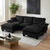 Modulares Ecksofa, U-förmige Wolken-Couch, Inklusive 2 beweglicher Hocker & 2 weicher Kissen, Chenille-Bezug für Wohnzimmer & Apartments, Schwarz