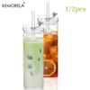 1/2PCS Modern Square Tumbler Glasses Clear Highball & Old Fashioned Cocktail Glasses with Straws for Iced Coffee Juice Beer Milk