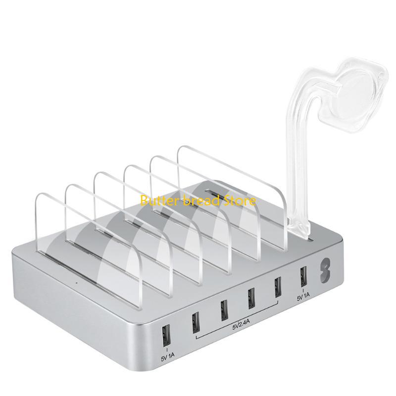 W89C Metal USB Charging Station Fast Multi-USB Charging Station Black/Silver