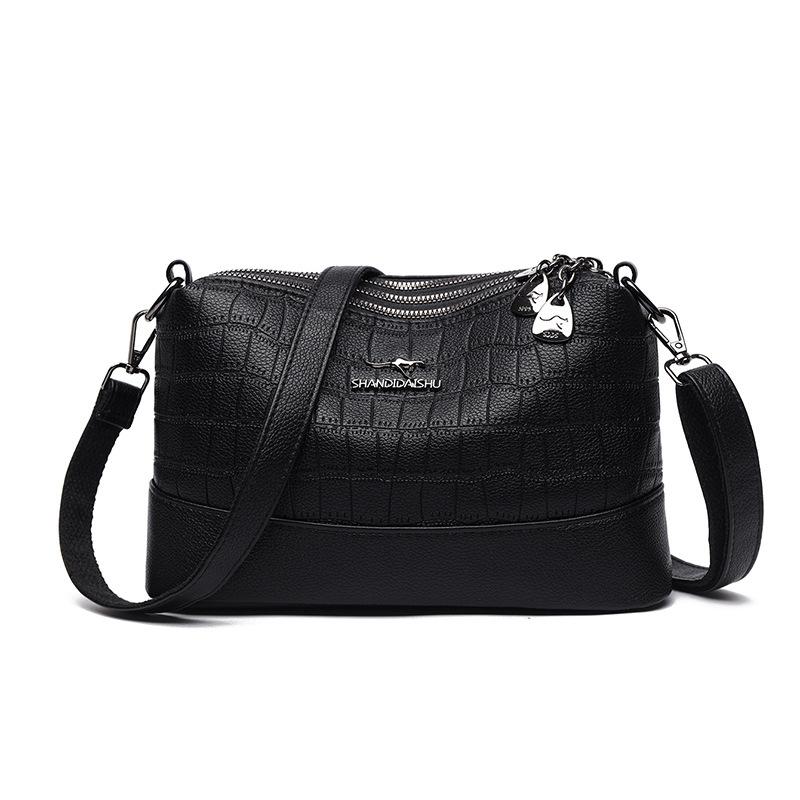 Small Bag Women's New Fashionable Three-layer Soft Leather Mother Bag Simple Casual Versatile Shoulder Messenger Bag