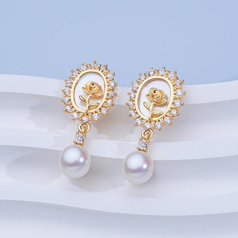 Natural Freshwater Pearl Stud Earrings S925 Sterling Silver Earrings Fritillary Zircon Pearl Earrings Light Luxury High Sense