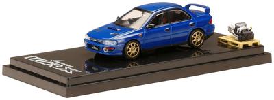 HJ64 Skala Subaru Impreza WRX 1992 Anpassad Version med Motorvisning Sportig Finish HJ642013BBL 1/64 (GC8) Modell, Blå, Modell,