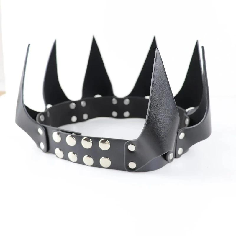 Leather Crown Mask  Fetish Head Black Cosplay Adult Halloween Masquerade Women's Costumes