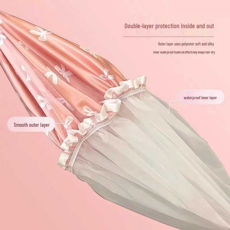 Double-Layer Waterproof Bath Cap for Women - Shower & Anti-Wet Hair Cover, Thickened Dry Hair Cap, Kitchen Oil Fume Shield.