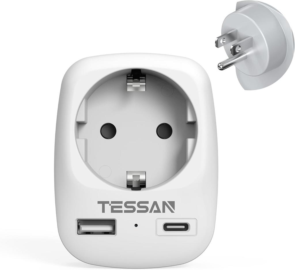 Tessan EU til USA reiseadapter med 2 USB (2,4A), 2 Pin Europe til 3 Pin USA Vegglader for reise/hjem