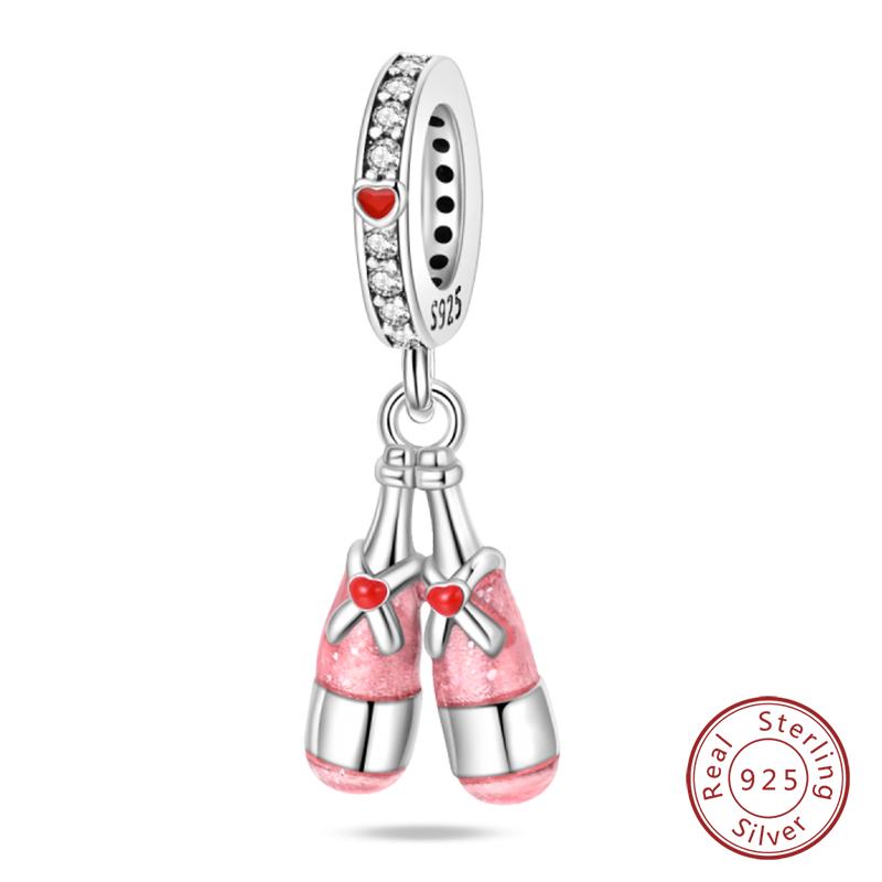 Fit 925 Silver Charms Beads Little Bear Lamb Little Flying Pig Pink Charms For Women DIY Birthday Jewelry Gift