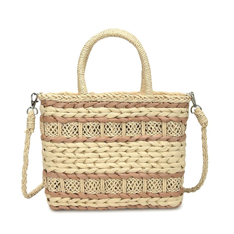 

2025 New Fashion Rattan Straw Woven Basket Bag Women Beach Tote Bag With Pendant Bohemian Adjustable Chain Strap Shoulder Bag бежевый