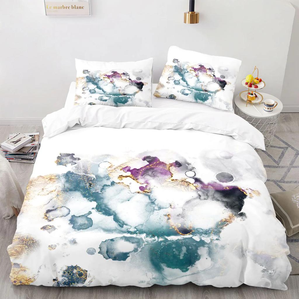 Modern Gold Blue Marble Soft Duvet Cover Women Kid Gift Gliter Abstract Marble Luxurious Ink Plus Wash Art Theme Bedrom Decorations