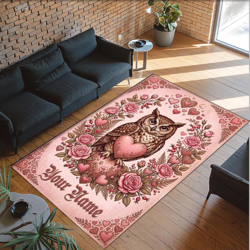 Birds Theme Crystal Velvet Floor Rug Personalized Custom Name Text Warm Carpet Home Decoration