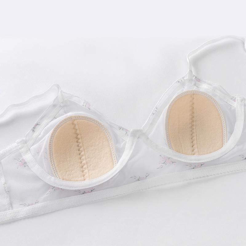 Mesh Trendy Floral Ear-free Underwear Thin Section Steel Ring-free Spaghetti Straps Double-breasted Bra Triangle Cup