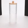 Diamond Pattern Cotton Pad Organizer with Wooden Lid - Multi-Purpose Desktop Storage Box