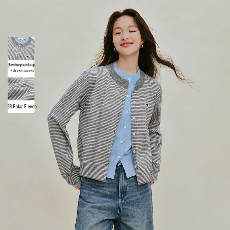INMAN French Style Striped Knit Cardigan M