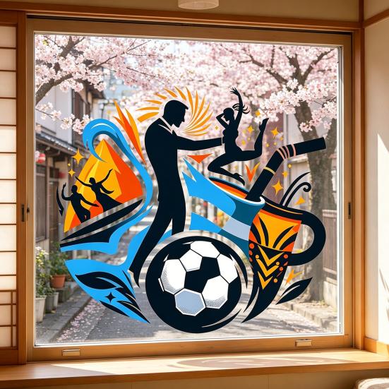 Soccer Window Cling Sport Silhouette Window Stickers Reusable Static PVC Glass Decals for Football Event Party Decor Bedroom School Glass Door Windows