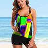 Women's Shoulder Strap Swimsuit White Paramecium Printed Bikini Short Tank Top Swimsuit