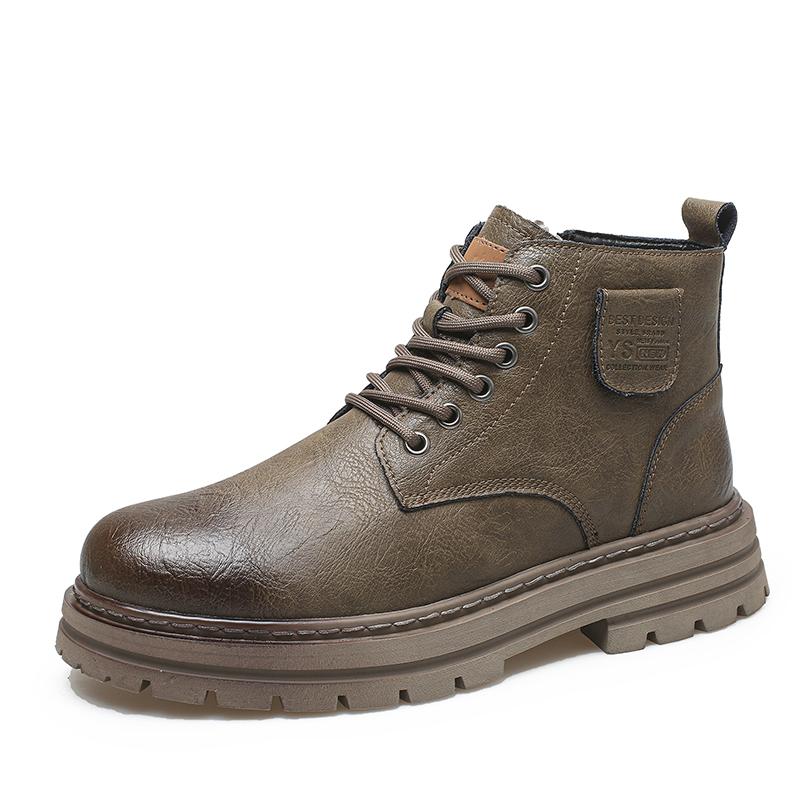 Non-slip Casual Leather Man Ankle Boots Outdoor Motorcycle Boots Versatile Leisure Botas Street Style Men High Top Shoe Sneakers