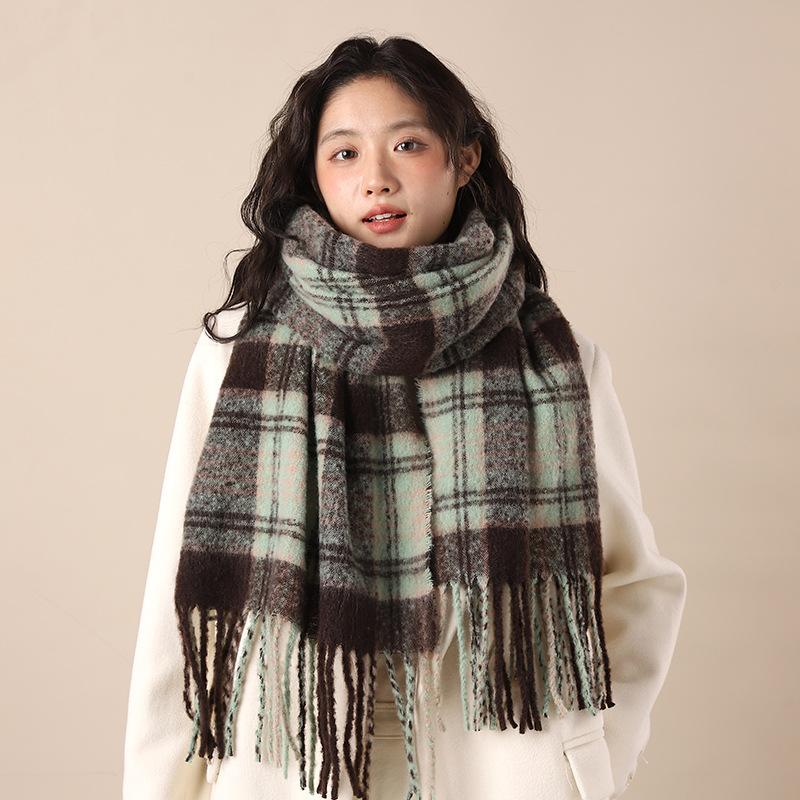 Sea salt blue scarf women's new warm imitation cashmere scarf thickened and lengthened scarf winter atmosphere shawl