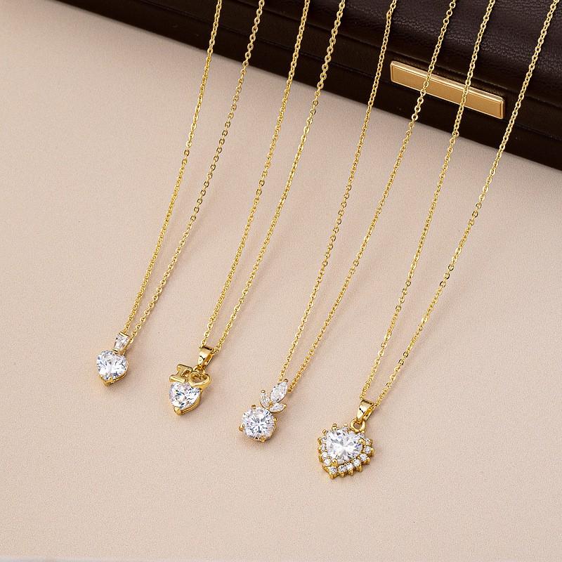 Gold Plated Heart Shape Zircon Pendant Necklace Women Men Fashion Locket Chain Jewelry