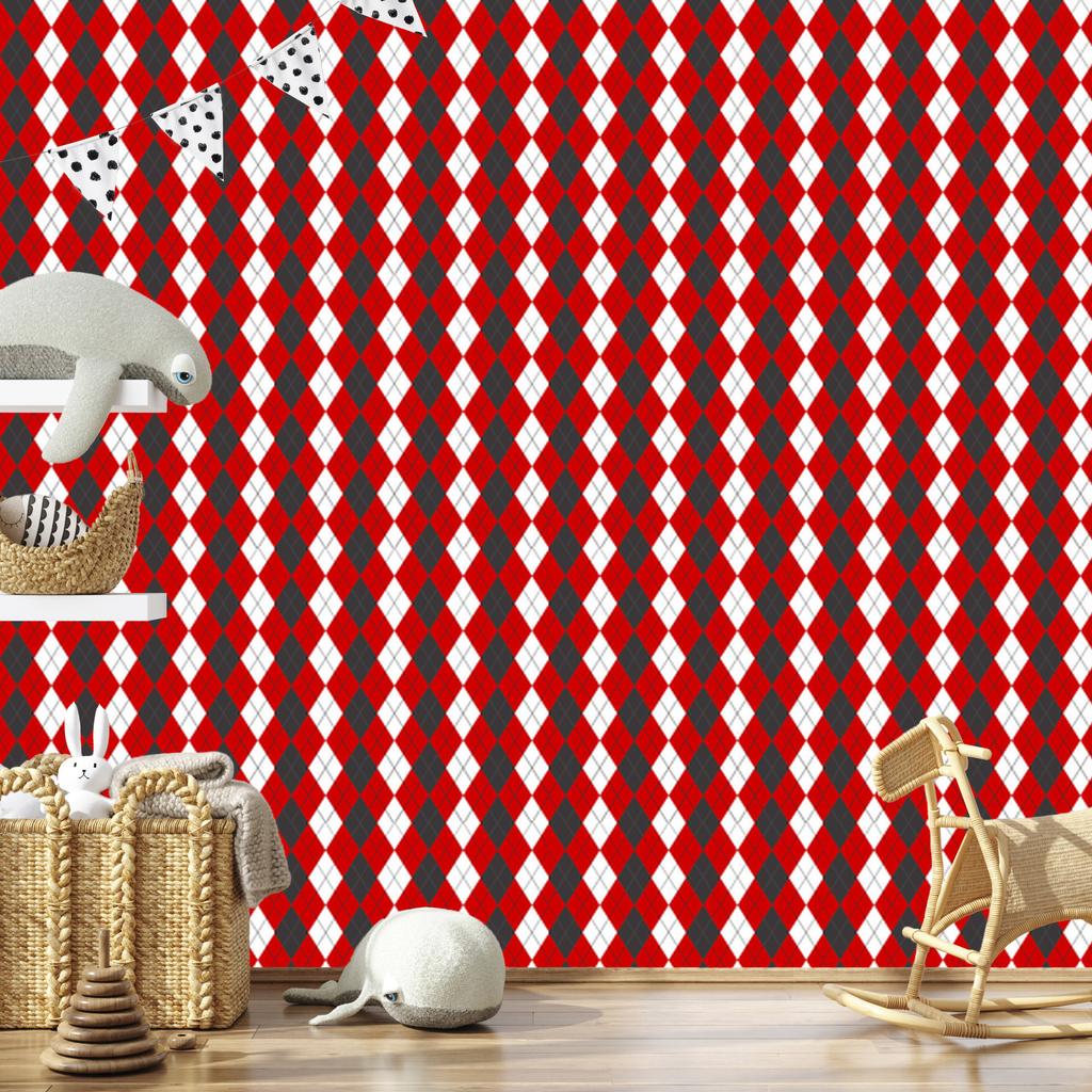 Red Checkered Wallpaper, Red, Coral, and White, 50x1000
