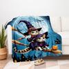 Halloween Witch Cats on Broomstick Wall Art PrintBlanket Flannel Throw Blanket for Sofa, Bed, Travel, Camping, Office, Couch, Chair