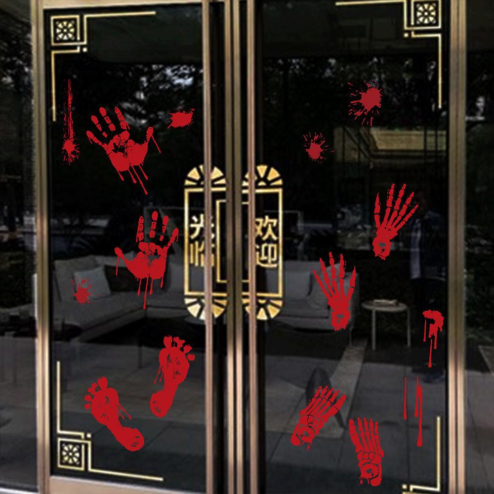Halloween Blood Disturbing Handprint Static Cling Wall Decor For Spooky Haunted Experiences House