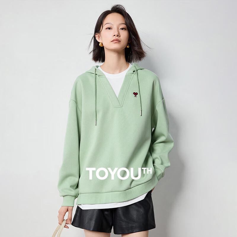 

Женский худи с капюшоном, вышитым сердечком любви и имитацией многослойности S