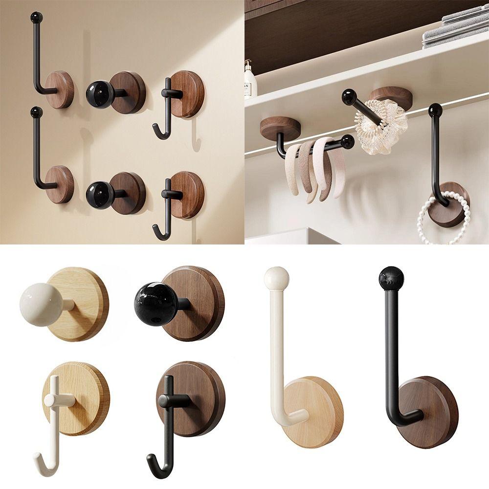 Wood Wall Mount Hook Black White Waterproof Wall-mounted Storage Hook No Drill Self-adhesive Storage Hanger Ornament