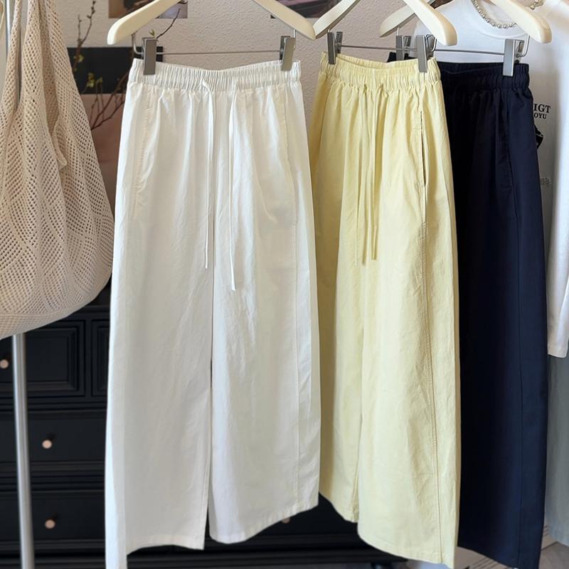 

Women s Summer Thin Japanese and Korean Style Wide Leg Casual Capri Pants Washed Cotton Loose Fit Trousers XL білий