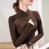 Threaded German Velvet Long-sleeved Bottoming Shirt Autumn and Winter Design Semi-turtleneck T-shirt Inside and Outside