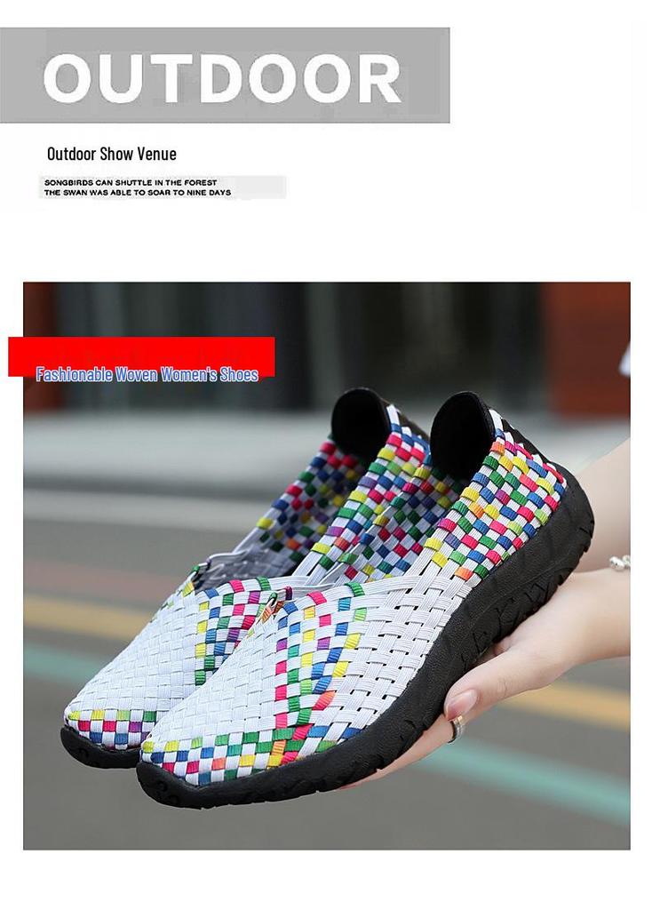 Damen Sandalen Frühling/Sommer Atmungsaktiv Gewebt - Handgemacht, Bequem, Modisches Flaches Design