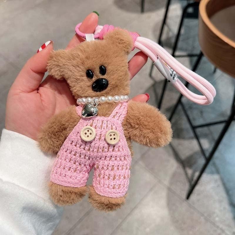 Plushy Bear Keychain Cartoon Animal Pendant Keyring Fashionable Squeaky Key Rings Jewelry for Backpacks and Phones